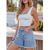 image:imageSidefeel Womens Jean Shorts Casual Summer High Waisted Stretchy Raw Hem Denim Shorts with PocketsIceland Blue