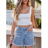 image:imageSidefeel Womens Jean Shorts Casual Summer High Waisted Stretchy Raw Hem Denim Shorts with PocketsIceland Blue