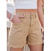 image:imageSidefeel Womens Jean Shorts Casual Summer High Waisted Stretchy Raw Hem Denim Shorts with PocketsKhaki