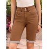 image:imageSidefeel Womens Jean Shorts High Waisted Stretchy Bermuda Folded Hem Denim Summer ShortsBrown