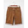 image:imageSidefeel Womens Jean Shorts High Waisted Stretchy Bermuda Folded Hem Denim Summer ShortsBrown