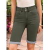 image:imageSidefeel Womens Jean Shorts High Waisted Stretchy Bermuda Folded Hem Denim Summer ShortsGreen