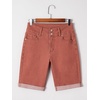 image:imageSidefeel Womens Jean Shorts High Waisted Stretchy Bermuda Folded Hem Denim Summer ShortsMineral Red