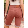 image:imageSidefeel Womens Jean Shorts High Waisted Stretchy Bermuda Folded Hem Denim Summer ShortsMineral Red