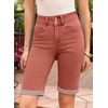 image:imageSidefeel Womens Jean Shorts High Waisted Stretchy Bermuda Folded Hem Denim Summer ShortsMineral Red