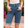 image:imageSidefeel Womens Jean Shorts High Waisted Stretchy Bermuda Folded Hem Denim Summer ShortsVintage Blue