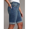 image:imageSidefeel Womens Jean Shorts High Waisted Stretchy Bermuda Folded Hem Denim Summer ShortsVintage Blue