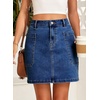 image:imageSidefeel Womens Jean Skirt High Waisted Stretchy Casual Denim Above Knee Skirts with Patch PocketsDark Blue