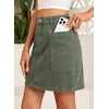 image:imageSidefeel Womens Jean Skirt High Waisted Stretchy Casual Denim Above Knee Skirts with Patch PocketsGreen