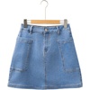 image:imageSidefeel Womens Jean Skirt High Waisted Stretchy Casual Denim Above Knee Skirts with Patch PocketsIceland Blue