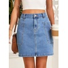 image:imageSidefeel Womens Jean Skirt High Waisted Stretchy Casual Denim Above Knee Skirts with Patch PocketsIceland Blue