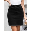 image:imageSidefeel Womens Jean Skirt Stretchy Ripped Frayed Button Fly Summer Denim SkirtBlack