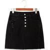 image:imageSidefeel Womens Jean Skirt Stretchy Ripped Frayed Button Fly Summer Denim SkirtBlack