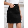 image:imageSidefeel Womens Jean Skirt Stretchy Ripped Frayed Button Fly Summer Denim SkirtBlack