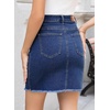 image:imageSidefeel Womens Jean Skirt Stretchy Ripped Frayed Button Fly Summer Denim SkirtBluing