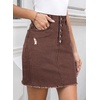 image:imageSidefeel Womens Jean Skirt Stretchy Ripped Frayed Button Fly Summer Denim SkirtCoffee