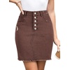 image:imageSidefeel Womens Jean Skirt Stretchy Ripped Frayed Button Fly Summer Denim SkirtCoffee