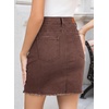 image:imageSidefeel Womens Jean Skirt Stretchy Ripped Frayed Button Fly Summer Denim SkirtCoffee
