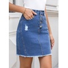 image:imageSidefeel Womens Jean Skirt Stretchy Ripped Frayed Button Fly Summer Denim SkirtDark Blue