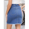 image:imageSidefeel Womens Jean Skirt Stretchy Ripped Frayed Button Fly Summer Denim SkirtDark Blue