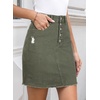 image:imageSidefeel Womens Jean Skirt Stretchy Ripped Frayed Button Fly Summer Denim SkirtGeen