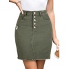 image:imageSidefeel Womens Jean Skirt Stretchy Ripped Frayed Button Fly Summer Denim SkirtGeen