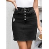 image:imageSidefeel Womens Jean Skirt Stretchy Ripped Frayed Button Fly Summer Denim SkirtGray