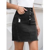 image:imageSidefeel Womens Jean Skirt Stretchy Ripped Frayed Button Fly Summer Denim SkirtGray
