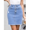 image:imageSidefeel Womens Jean Skirt Stretchy Ripped Frayed Button Fly Summer Denim SkirtIceland Blue