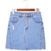 image:imageSidefeel Womens Jean Skirt Stretchy Ripped Frayed Button Fly Summer Denim SkirtIceland Blue