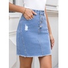 image:imageSidefeel Womens Jean Skirt Stretchy Ripped Frayed Button Fly Summer Denim SkirtIceland Blue