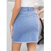 image:imageSidefeel Womens Jean Skirt Stretchy Ripped Frayed Button Fly Summer Denim SkirtIceland Blue