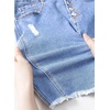 image:imageSidefeel Womens Jean Skirt Stretchy Ripped Frayed Button Fly Summer Denim SkirtIceland Blue