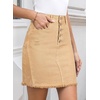 image:imageSidefeel Womens Jean Skirt Stretchy Ripped Frayed Button Fly Summer Denim SkirtKhaki