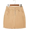 image:imageSidefeel Womens Jean Skirt Stretchy Ripped Frayed Button Fly Summer Denim SkirtKhaki