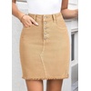 image:imageSidefeel Womens Jean Skirt Stretchy Ripped Frayed Button Fly Summer Denim SkirtKhaki