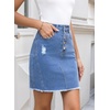 image:imageSidefeel Womens Jean Skirt Stretchy Ripped Frayed Button Fly Summer Denim SkirtLight Blue