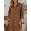 image:imageSidefeel Womens Smocked 3 4 Sleeve Button Down Denim Jeans DressesBrown