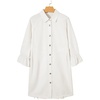 image:imageSidefeel Womens Smocked 3 4 Sleeve Button Down Denim Jeans DressesWhite