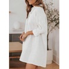 image:imageSidefeel Womens Smocked 3 4 Sleeve Button Down Denim Jeans DressesWhite