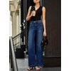 image:imageSidefeel Womens Wide Leg Jeans High Waisted Stretchy Baggy Front Seam Denim PantsDark Blue