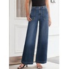 image:imageSidefeel Womens Wide Leg Jeans High Waisted Stretchy Straight Leg Baggy Denim Pants with PocketsReal Teal