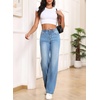 image:imageSidefeel Womens Wide Leg Jeans High Waisted Tummy Control Stretchy Straight Leg Elastic Waist Trendy Denim PantsIceland Blue