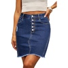 image:imageSidefeel Womens Jean Skirt Stretchy Ripped Frayed Button Fly Summer Denim SkirtBluing