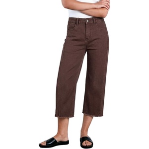 image:imageSidefeel Womens Capri Jeans High Waisted Wide Leg Stretchy Raw Hem Side Seam Zimbaplatinum Denim PantsCoffee