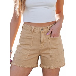 image:imageSidefeel Womens Jean Shorts Casual Summer High Waisted Stretchy Raw Hem Denim Shorts with PocketsKhaki