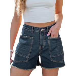 image:imageSidefeel Womens Jean Shorts Casual Summer High Waisted Stretchy Raw Hem Denim Shorts with PocketsVintage Blue