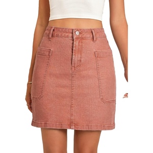 image:imageSidefeel Womens Jean Skirt High Waisted Stretchy Casual Denim Above Knee Skirts with Patch PocketsMineral Red