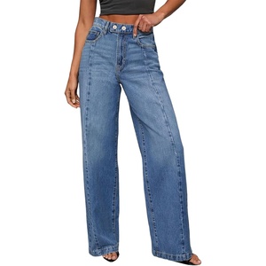 image:imageSidefeel Womens Wide Leg Jeans High Waisted Stretchy Baggy Front Seam Denim PantsLight Blue