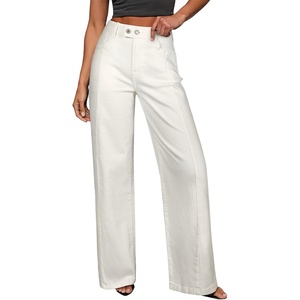 image:imageSidefeel Womens Wide Leg Jeans High Waisted Stretchy Baggy Front Seam Denim PantsWhite